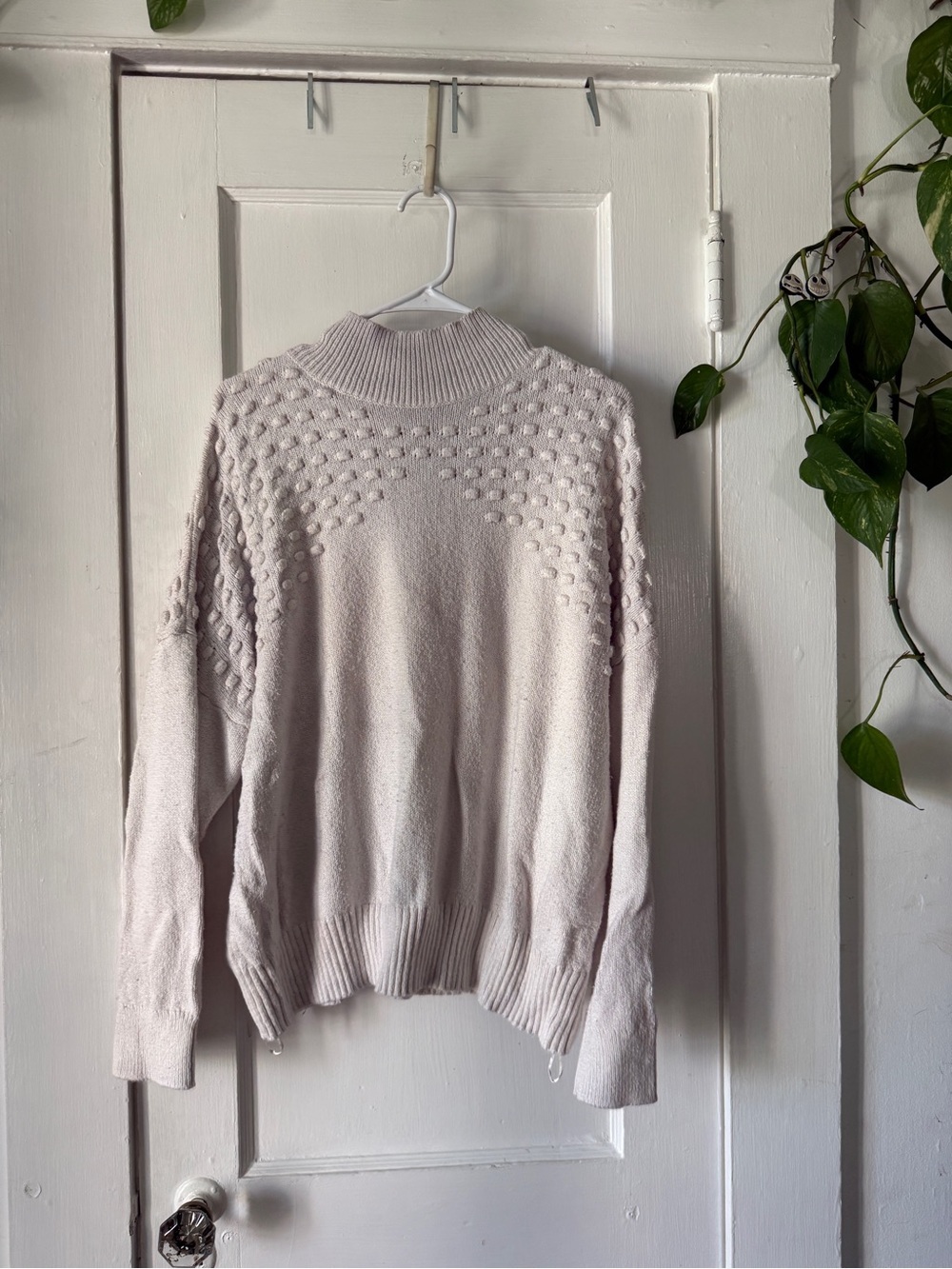 Sonoma Light Cream Bobble Mock Neck Sweater
